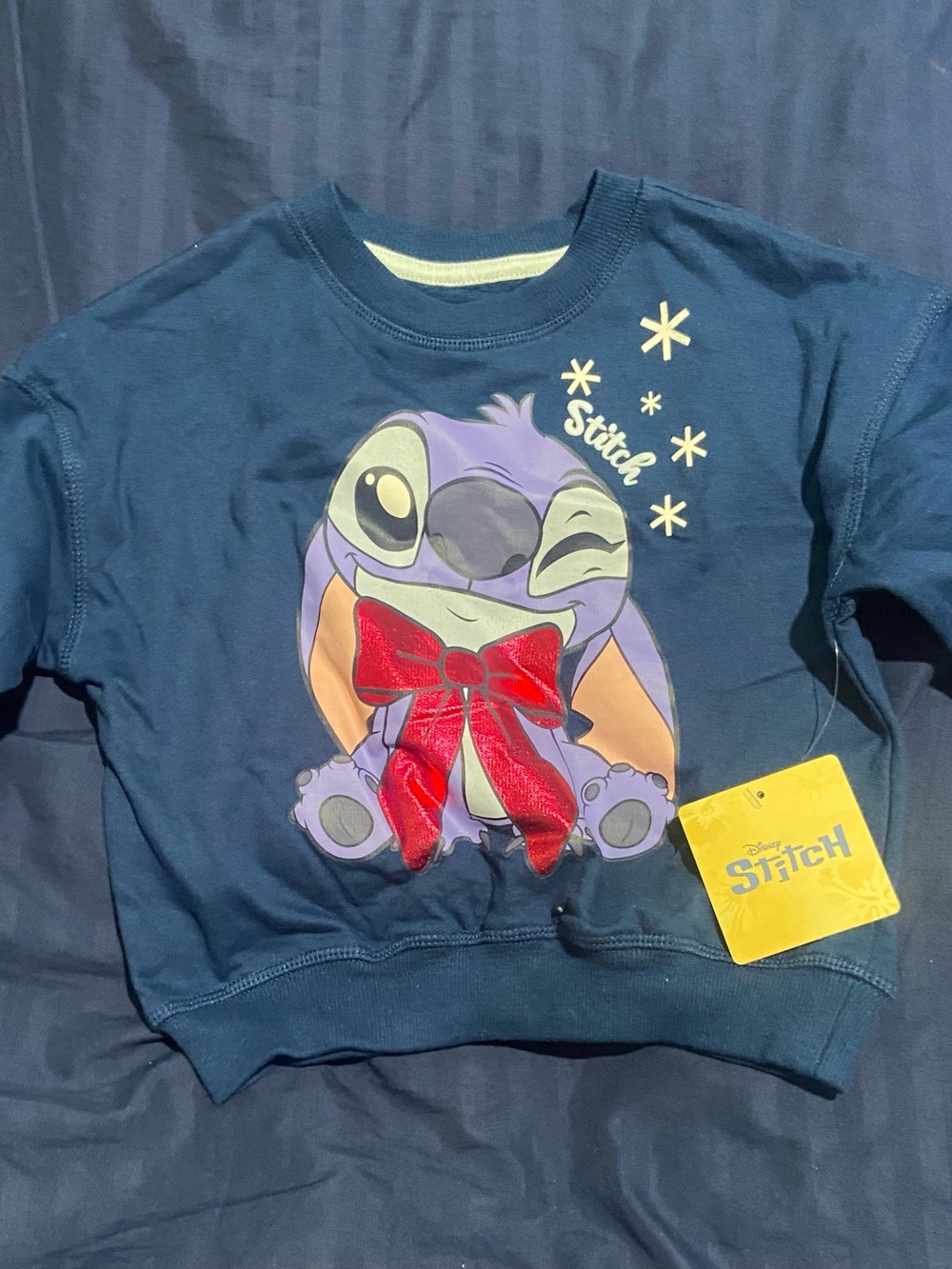 Disney Navy Sweatshirt with Purple Stitch and Red Bow